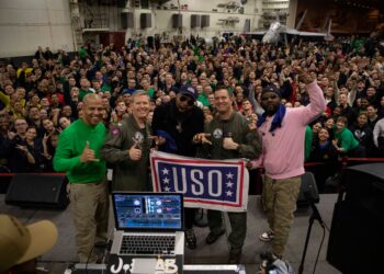 Sailors Line Dance With Musician Blanco Brown During USO Tour