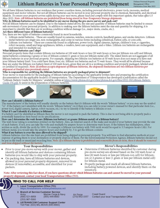 New policy restricting PCS shipment, storage of some lithium batteries takes effect May 15