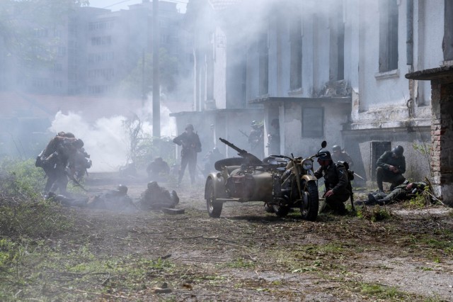 Bulgarian volunteers fight during WWII reenactment