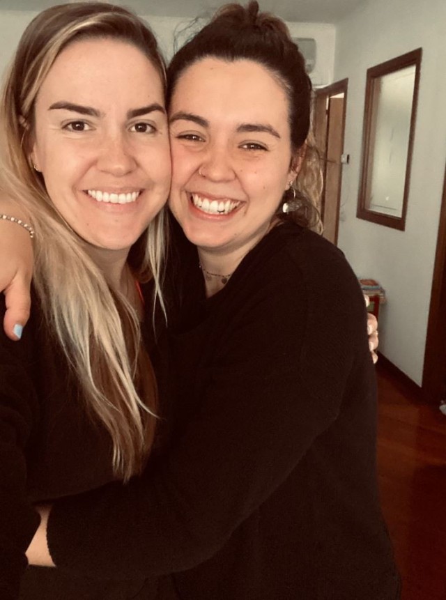 An Army spouse, Kate Bales, left, and her neighbor, Alice, in Vicenza, Italy.