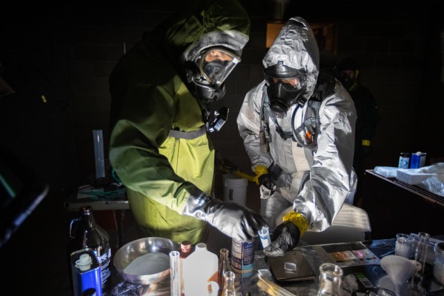Anchorage FBI Evidence Response Team and the Mississippi National Guard’s 47th Weapons of Mass Destruction-Civil Response Team collect evidence for a notional lab consisting of simulated biological agents that could be used in the manufacture of biological weapons at the Anchorage Fire Department Fire Training Center in Anchorage, Alaska, June 13, 2023. The emergency response training is part of ORCA 2023, a biennial exercise designed to maintain readiness, validate response procedures, and collaborate with first response agencies across the state. The exercise, hosted by the Alaska National Guard’s 103rd WMD-CST, included 12 National Guard units from Alaska, Washington, Nebraska, Mississippi, Kansas, Ohio, Hawaii, and Kentucky, eight local and state entities, three federal agencies, and various community partners.