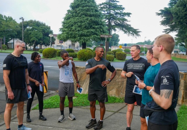 Unit ministry team members conduct a spiritual wellness hike during a three-day summit at Camp Zama, Japan, Aug. 16, 2023. The summit, which was the first-ever conducted by U.S. Army Japan, included sessions on leadership development, lessons learned and fiscal year planning, as well as team-building activities.