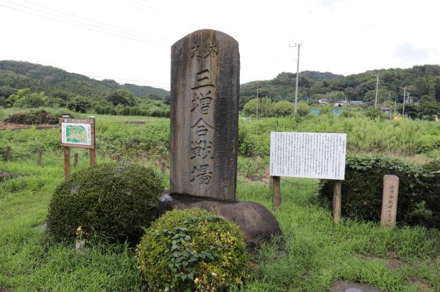 Monuments can be seen at the location of the Battle of Mimasetoge in Aikawa, Japan, Aug. 23, 2023. Yukiko Muroi and Anon Anami, both interns in U.S. Army Garrison Japan's summer internship program, developed self-guided tours, including this battlefield site, as part of their capstone projects for the program. 