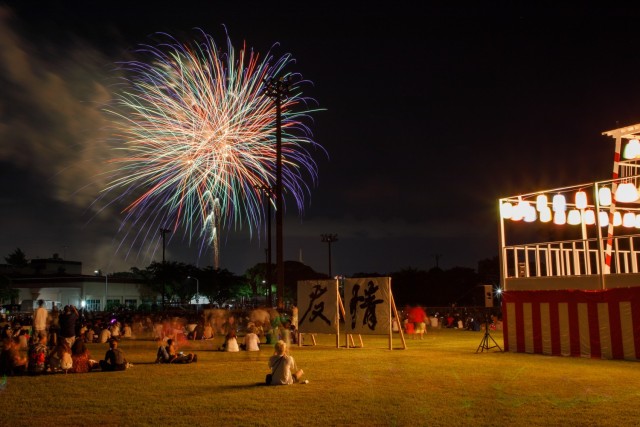 Bon Odori festival attendees enjoy a fireworks show at Camp Zama, Japan, Aug. 5, 2023. About 20,000 people attended this year's event, which honors the departed spirits of one’s ancestors. The traditional Japanese festival has been celebrated at Camp Zama since 1959.