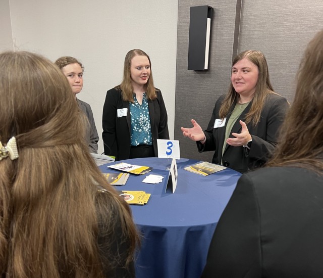 Brooke Baugh, an Army Fellow at IMCOM's ID-Sustainment, shares her Army Civilian intern experience with engineering students at the Pennsylvania State University's Women in Engineering Program Orientation.