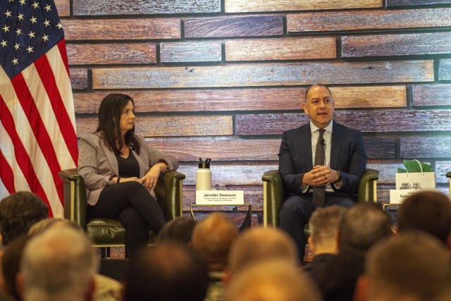 Under Secretary of the U.S. Army Gabe O. Camarillo addresses the moderator and members of the panel during the Under Secrsetary of the Army’s Digital Transformation Panel at the Walter E. Washington Convention Center in Washington, D.C., Sept. 10, 2023. The event was in support of the AUSA 2023 Annual Meeting and Exposition.