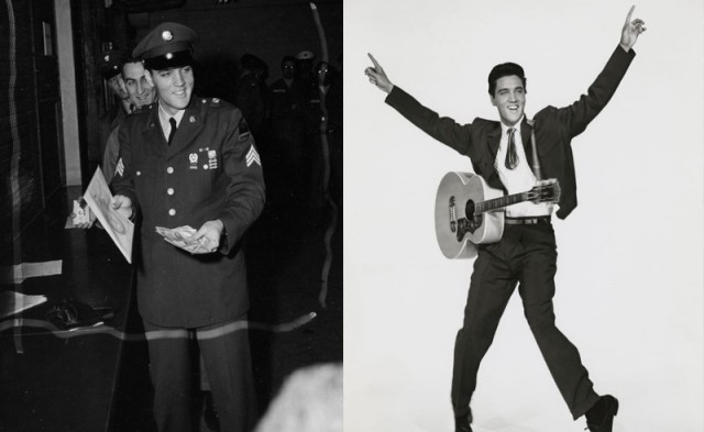  FORT DIX, N. J. Sgt Elvis Presley, rock & roll singer, TV & Movies, after receiving his final Pay and separation from active duty in the US Army, at Fort Dix Separation Center. 5 March 1960. Photo by Sgt William Ervin, Co B, Service Troops, Fort Dix.