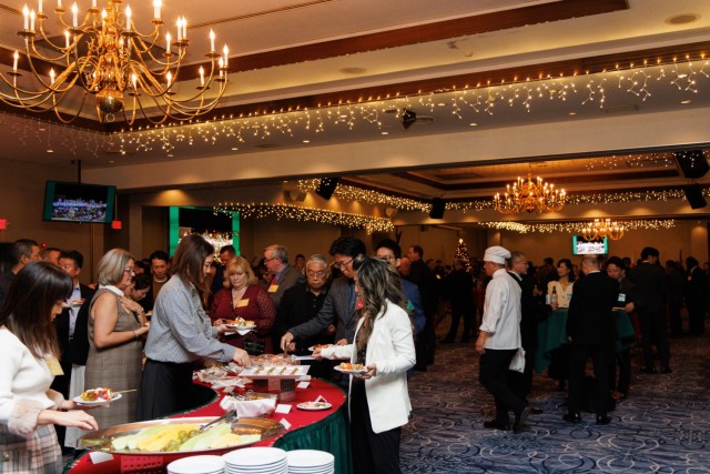 U.S. Army Garrison Japan hosts a holiday reception inside the Camp Zama Community Club at Camp Zama, Japan, Dec. 8, 2023. More than 160 local community leaders and Camp Zama personnel came together for the festive event.