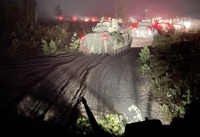 Soldiers from the 6th Squadron, 9th Cavalry Regiment, 3rd Armored Brigade Combat Team, participate in Operation Hammer 2022 in Niinisalo, Finland. The two-week exercise tested the combined Finnish and U.S. military forces in battle operations.