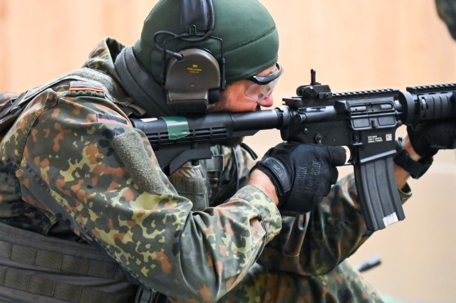 A German Bundeswehr Soldier is preparing for his shot