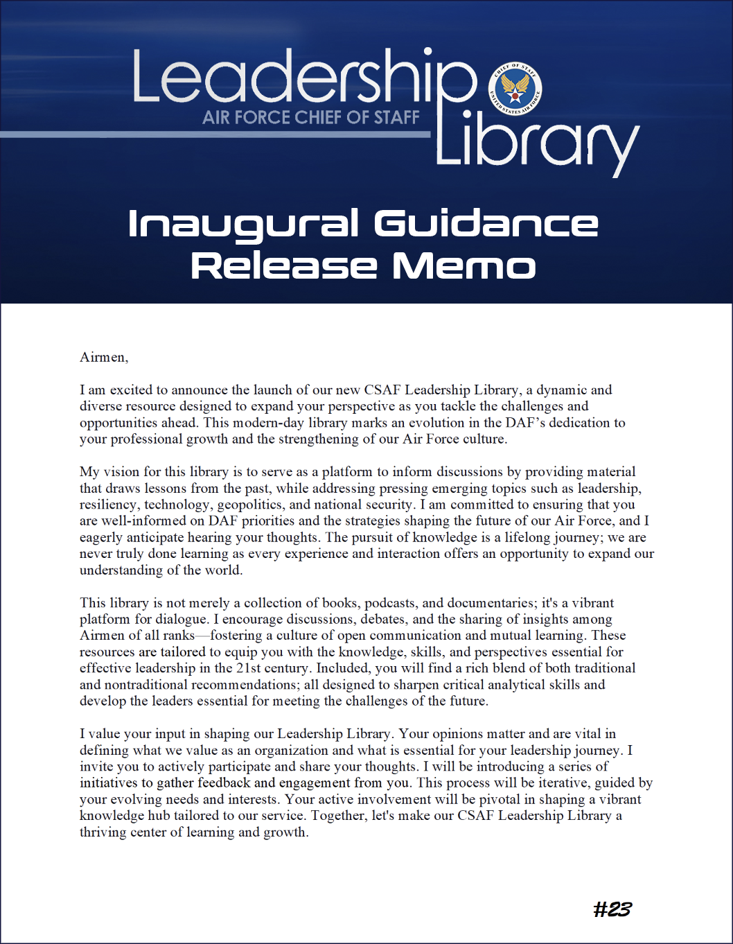 CSAF Leadership Library: January 2024