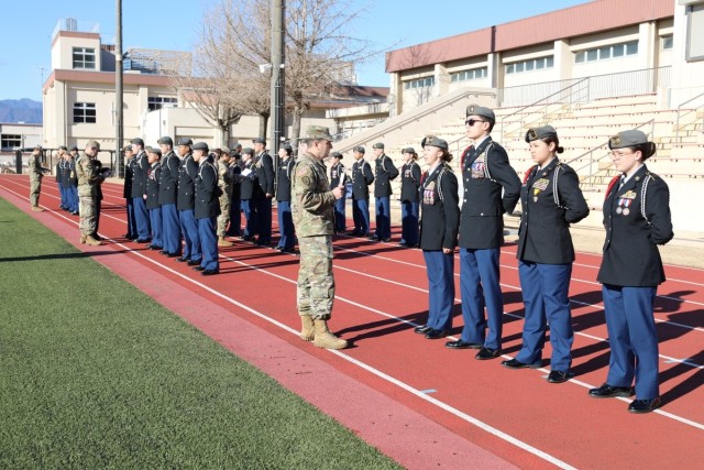 Camp Zama JROTC cadets demonstrate attention to detail during in-ranks inspection 
