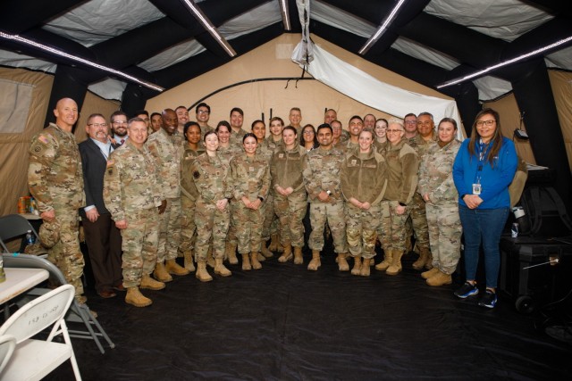 Gen. Daniel Hokanson, the Chief of the National Guard Bureau, poses for a photo with the 152nd Medical Group and Nevada Guard leadership at University Medical Center in Las Vegas, Nevada, Dec. 31, 2023. Hokanson visited the 152nd MDG to recognize airmen for their efforts and to understand their role in the New Year's Eve festivities.