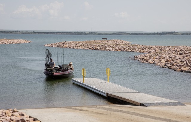 Visitors utilize a boat ramp at the Wata Onazin Recreation Area July 21, 2023 in Lower Brule, South Dakata. The recreation area is part of the Lower Brule Sioux Tribe natural resources preservation and ecosystem restoration project. The Tribal Partnership Program construction project was recently completed by the U.S. Army Corps of Engineers, and this first to be completed in the Nation. 