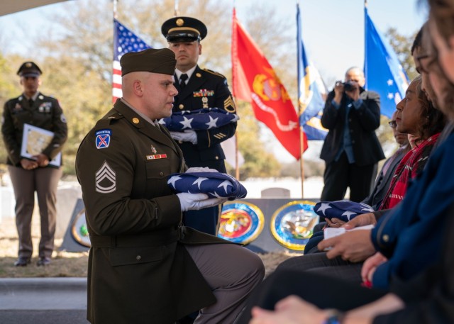 The Department of Veterans Affairs National Cemetery Administration honored 17 black World War I Soldiers of the 3rd Battalion, 24th Infantry Regiment who were executed following three courts martial of 110 black Soldiers charged with murder and mutiny in the 1917 'Houston Riots' on Feb. 22, 2024, in San Antonio, Texas.