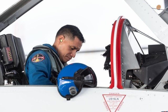 NASA Astronaut Frank Rubio trains for his upcoming International Space Station mission in a T-38 jet at Ellington Field in Houston, Texas.