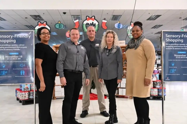 Stuttgart's Exchange management team, seen here during the inaugural Sensory-Friendly Shopping hour Nov. 18, 2023 at the Panzer Kaserne PX, are eager to provide an inclusive shopping environment that's more comfortable for those who would otherwise hesitate to visit the store during its busy regular operations.