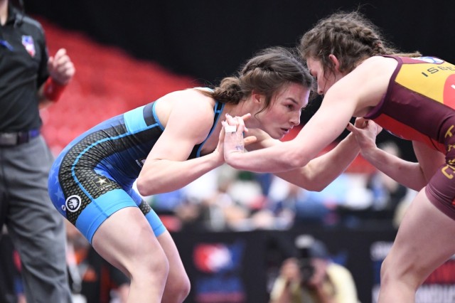 Sgt. Areana Villaescusa, pictured during a 2019 match, recovered from a 2017 neck injury and an ACL tear in 2022 to once again compete for a spot in the Summer Olympics. 
