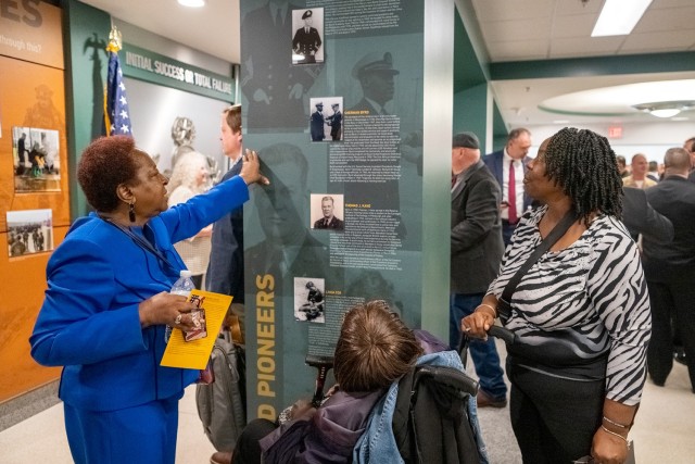 Family members of Sherman Byrd, the first African American Explosive Ordnance Disposal (EOD) Technician, attend the Pentagon EOD corridor exhibit unveiling in Arlington, Va., April 23, 2024.  The EOD Exhibit is the first and only exhibit of its kind in the Pentagon and represents the history, mission, culture, and tools of the Joint EOD Force. 
