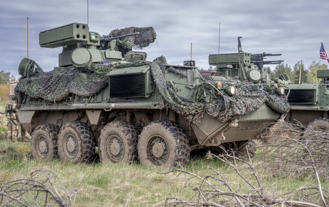 U.S. Army 5th Battalion, 4th Air Defense Artillery Still Photo of M-SHORAD during Saber Strike 2024 April 22 in Poland. During the exercise, Charlie Battery conducted live fire engagements alongside Romanian Geperd air defense vehicles in support of U.S. and NATO forces.