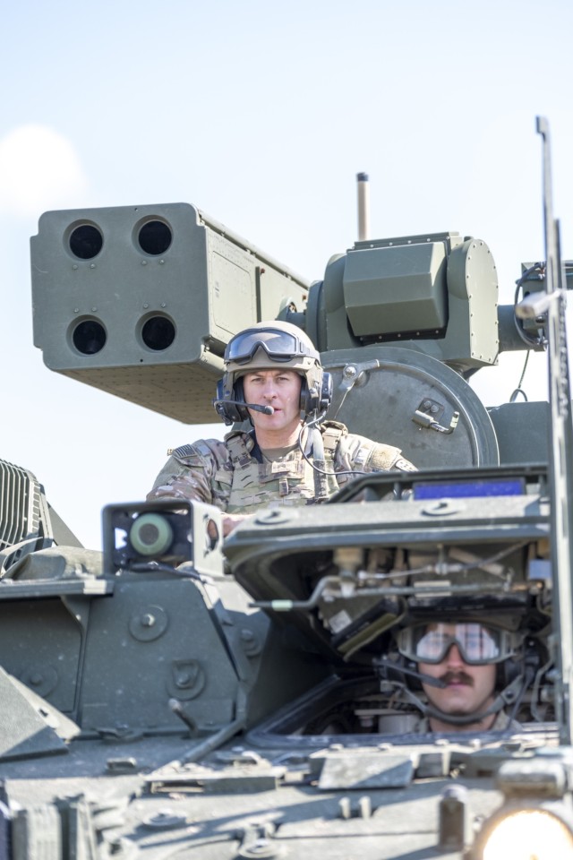 Air Defenders from Charlie Battery, 5th Battalion, 4th Air Defense Artillery Regiment, participate in a combined arms live-fire and radio rodeo for Saber Strike in Bemowo Piskie Training Area, Poland, in April 2024. Saber strikes one of the three sub-exercises that comprise DEFENDER 24.