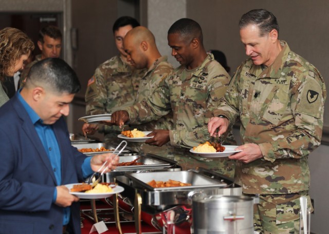 More than 100 community members attended a National Day of Prayer breakfast May 9, 2024, at the Camp Zama Community Club in Japan to show appreciation for the right to freely practice one’s faith. Col. Marcus Hunter, commander of U.S. Army Garrison Japan, hosted the event that had several chaplains offer prayers and a motivational speaker share his story of overcoming adversity. 