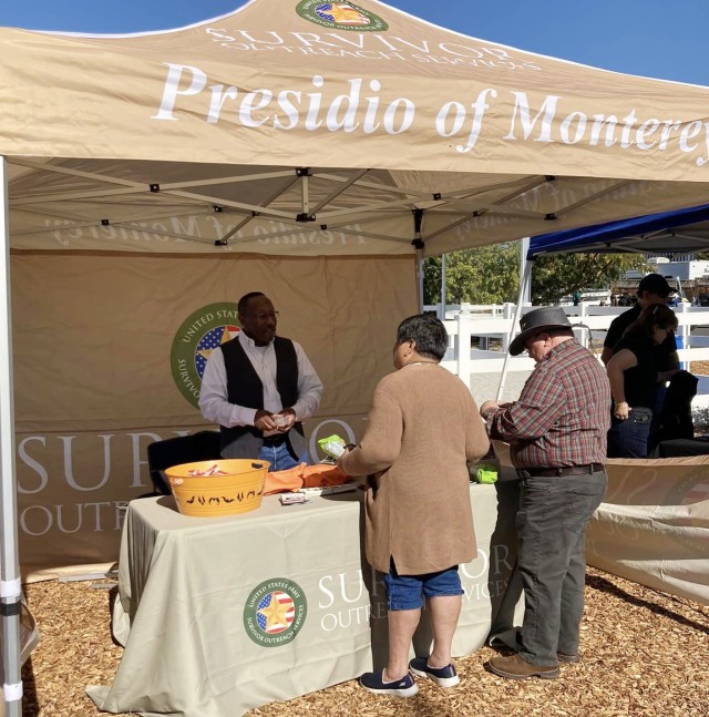 Nate Pleasantbey, PoM Survivor Outreach Services coordinator, helped support the families of fallen service members at One Step Closer Therapeutic Riding School in Morgan Hill, Calif., Nov. 4, 2022.