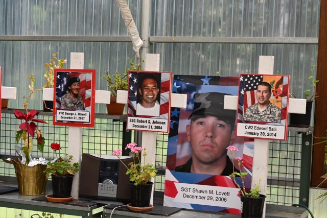 Fallen soldiers memorialized at the Stonepine Estate chapel, Carmel Valley, Calif, May 11. Stonepine Estate hosted a Mother's Day event for local Gold Star families.