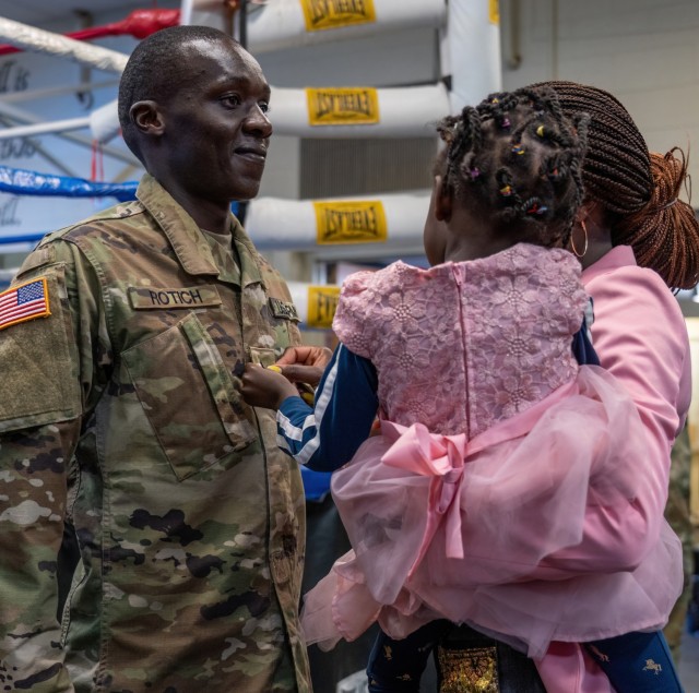 Sgt. Anthony Rotich, a Track & Field Soldier-athlete and Chemical Equipment Repairer assigned to the U.S. Army World Class Athlete Program is promoted to his current rank during a ceremony held on May 1 at Fort Carson, Colorado. Rotich specializes in the 3,000m steeplechase and is a 2020 USA Track and Field Cross Country National Champion. 