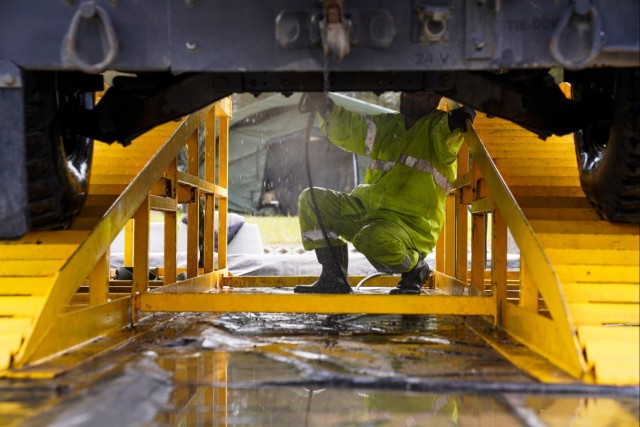 Washing Defender 24 out of Poland: DCTC keep vehicles squeaky clean