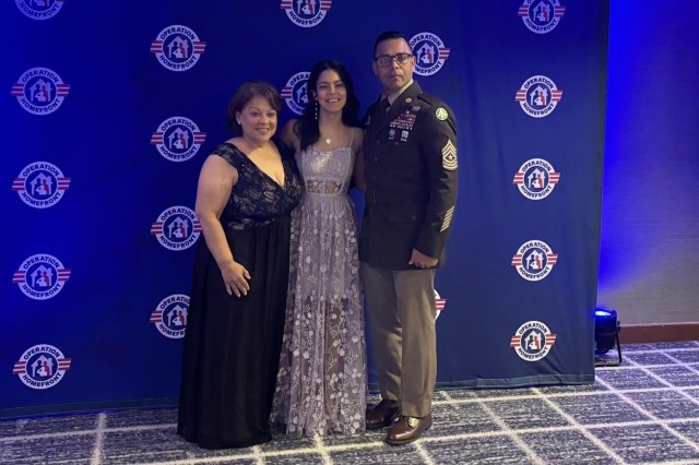 The Candelario family poses for a photo at the 2024 Operation Homefront Military Child of the Year gala in Arlington, Va. 