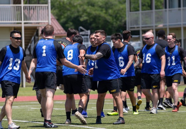 Ultimate frisbee players shake hands following a game during Army Week festivities at Camp Zama, Japan, June 11, 2024. Personnel across U.S. Army Japan celebrated the Army’s 249th birthday with some friendly competition in various sports activities.