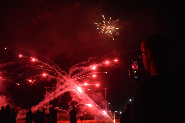 Fire in sky, on cellphone screen