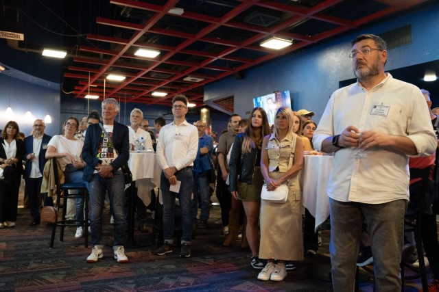 Colonel Michele Amendolagine with local mayors and guests at the Mayors Summit during the Caserma Ederle 4th of July event.