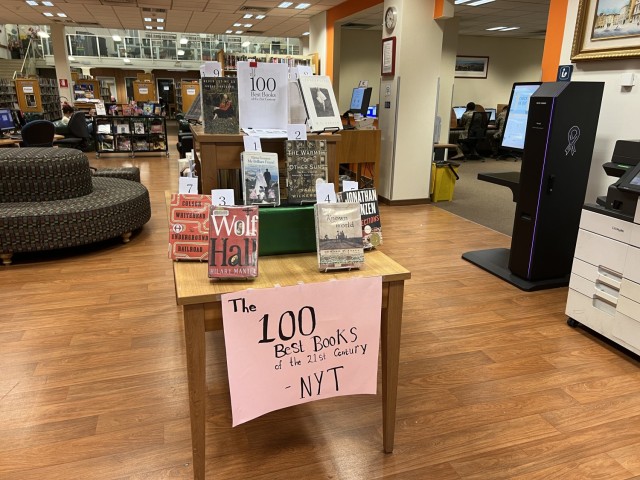 VICENZA, Italy - One of the displays arranged by the group of summer hires at the library, showcasing the New York Times' 100 best books of the 21st century.