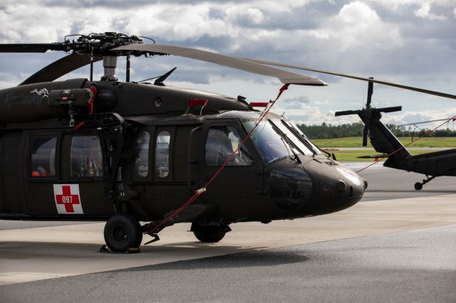 Florida Army National Guard's 1st Battalion, 111th Aviation Regiment prepares Blackhawks at the Tallahassee International Airport for support operations in response to Hurricane Debby on Monday, Aug. 5, 2024.