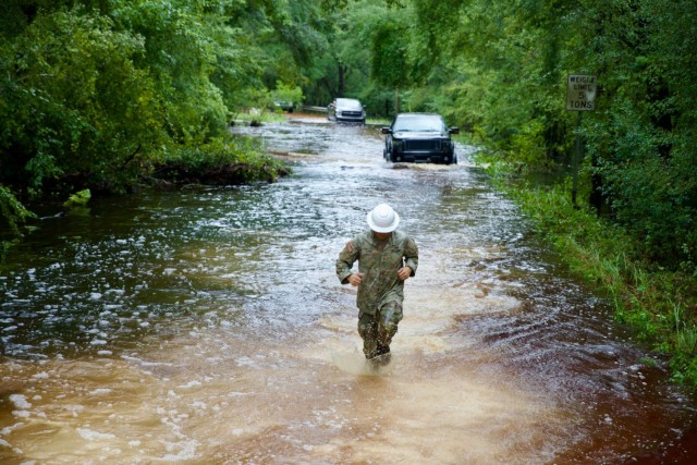 Soldiers from the 868th Engineer Company conduct a high-water rescue operation in Live Oak, Fla., following flooding from Hurricane Debby. The Florida National Guard is dedicated to response efforts to support the community and assist residents...