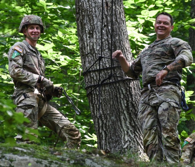 NewYork Army National Guard Sgt. Peter Fillion, an Amherst resident who won the Army National Guard Best Warrior competition in the Soldier category, prepares to traverse a rope bridge during the National Guard’s 2024 National Best Warrior...
