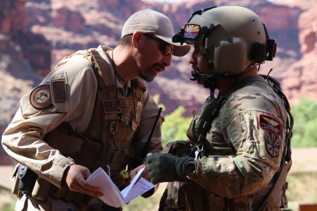 U.S. Army Soldiers of the Arizona National Guard (AZNG) arrive to support evacuation efforts, August 24, 2024 at the Havasupai Indian Reservation....