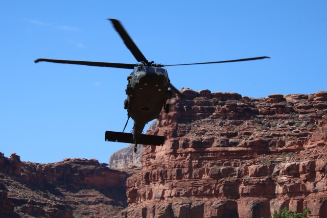 U.S. Army Soldiers of the Arizona National Guard (AZNG) arrive to support evacuation efforts, August 24, 2024 at the Havasupai Indian Reservation....