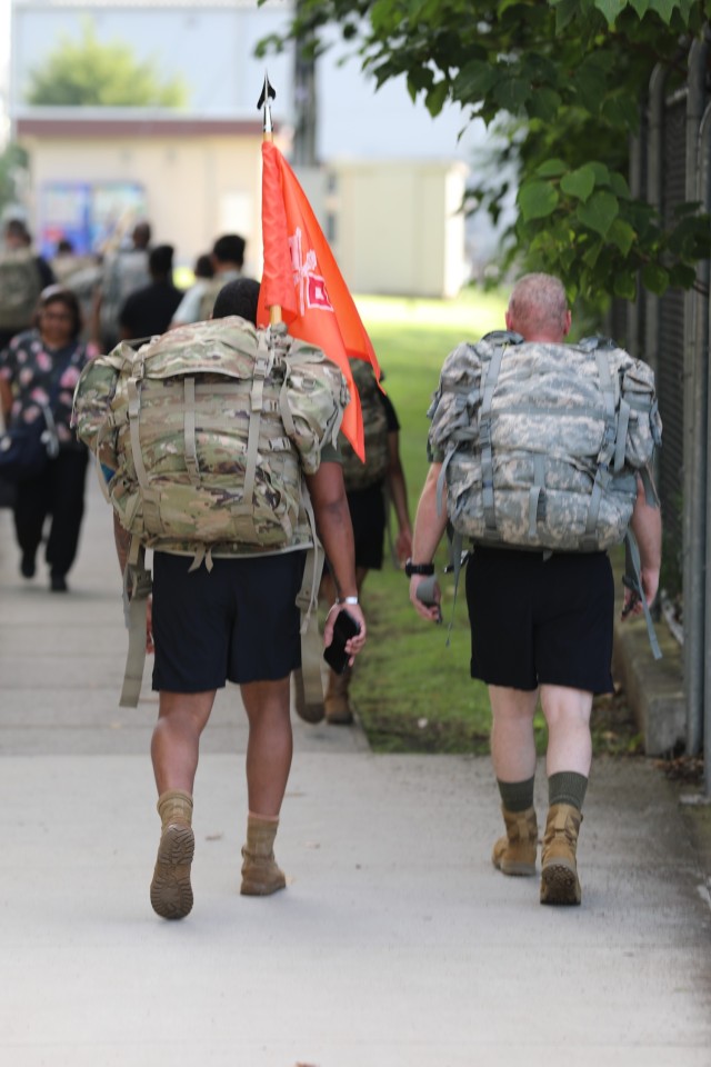 Hundreds of community residents participate in a suicide prevention awareness ruck march Sept. 20, 2024, on Camp Zama, Japan.