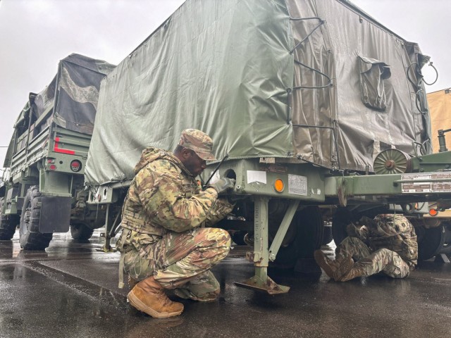 Army culinary specialists participate in a convoy movement drill as part of a two-day exercise to hone their Soldier skills at Sagami General Depot, Japan, Oct. 8, 2024. Teams of Soldiers assigned to the 765th Transportation Terminal Battalion’s...