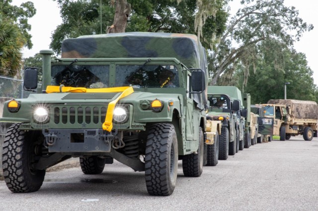 Florida Army National Guard  Soldiers from HHC, 2-124th Infantry Regiment, depart their armory in Orlando, Florida, and head to Riverview, Florida, to team up with additional assets ahead of Hurricane Milton Oct. 8, 2024. The FLARNG has Soldiers...