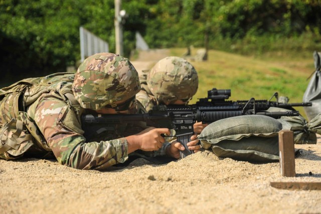 Korea Augumentation to the United States (KATUSA) Sgt. Oh, Sun Woo fires M4 for qualification range at Camp Casey, Oct, 17, 2024.  Qualifying with the M4 built confidence, improved marksmanship skills, and ultimately enhanced a Soldier’s ability...