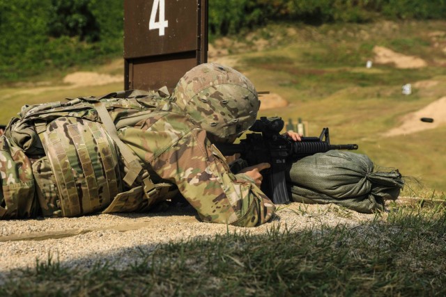 U.S. Soldier with Headquarters and Headquarters Company Yongsan-Casey aims at zeroing targets for M4 qualification range at Camp Casey, Oct. 17, 2024.  Qualifying with the M4 built confidence, improved marksmanship skills, and ultimately enhanced...