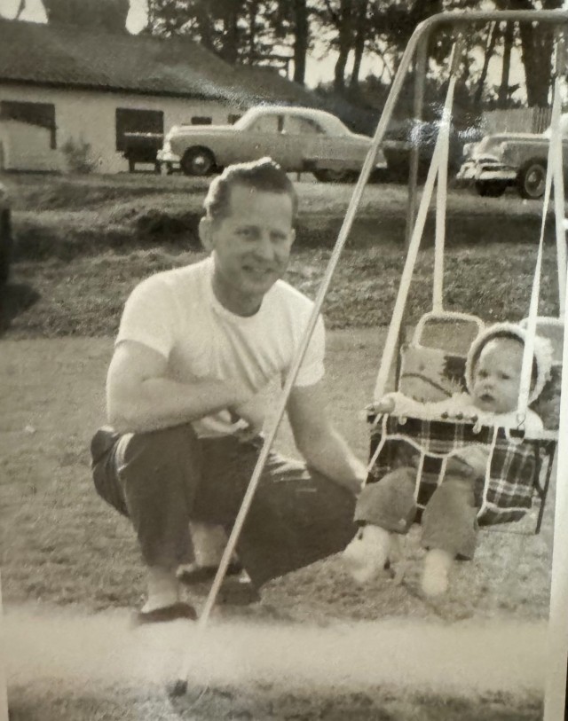 Trudy Floyd, right, in an undated photo with her father, James. Trudy recently visited Camp Zama, Japan, where she and her family lived until 1961.