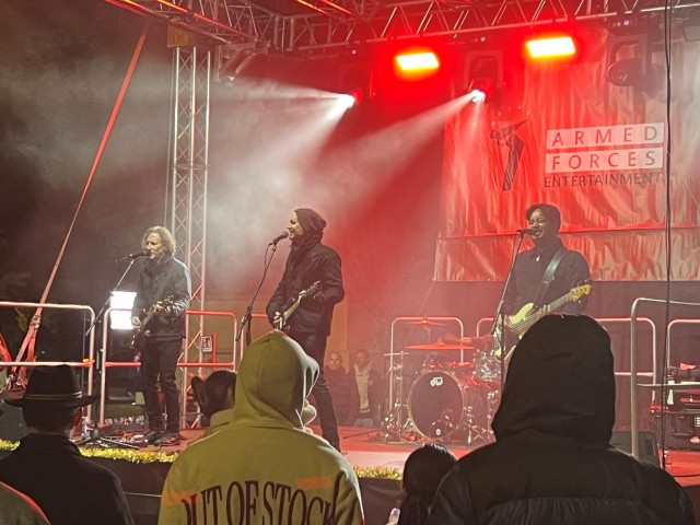 Vertical Horizon perform for the Vicenza Military Community during the annual tree lighting ceremony on Caserma Ederle, Dec. 5, 2024 during an Armed Forces Entertainment Tour.