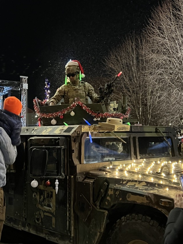 Army's version of Santa's sleigh during annual tree lighting ceremony on Caserma Ederle, Dec. 5, 2024.