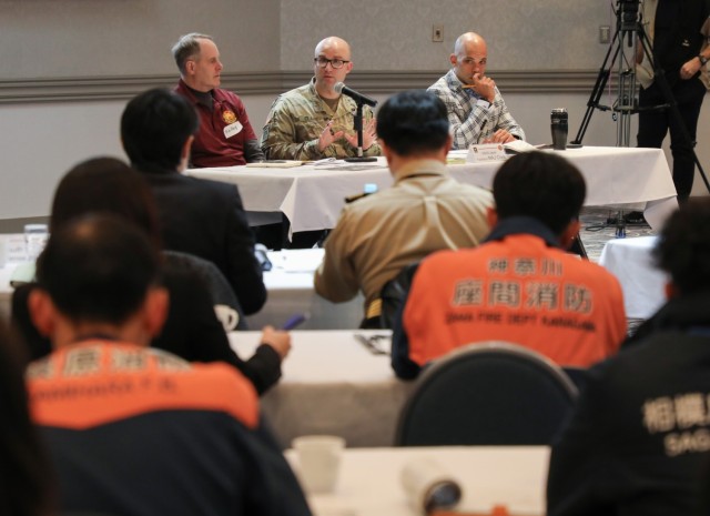 More than 50 representatives from across U.S. Army Garrison Japan, U.S. Army Japan, South Kanto Defense Bureau, and Zama and Sagamihara cities attend a downed aircraft exercise at Camp Zama, Japan, Jan. 28, 2025. The tabletop exercise demonstrated...