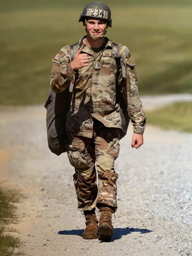 Pfc. Thor Mace poses for a photo during his airborne school training at Fort Benning, GA in September 2024.
